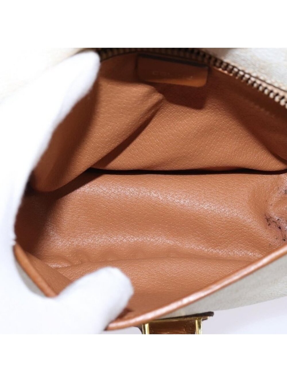 Authentic CELINE Macadam Canvas Shoulder Bag PVC Leather White Gold - Picture 3 of 16